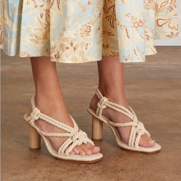 New ULLA JOHNSON Uma Twisted Rope Heel Sandals in Natural Cream Size 37
